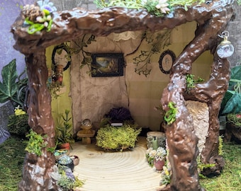 Handmade Tree Stump Fairy House: Miniature Woodland Bedroom Decor