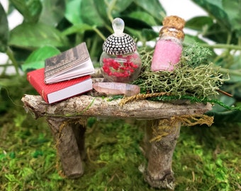 Fairy Table w/ Spell Books and Magic Potions, Fairy Garden Accessories, Fairy Garden Table with Books, Fairy Potion Table, Fairy Potions