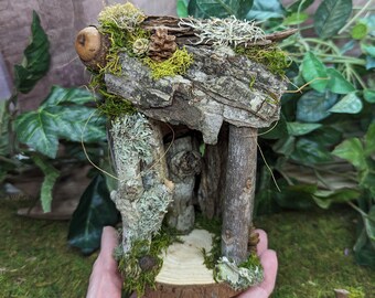 Mini Handmade Natural Fairy House for your Fairy Garden, Gifts for Fairy Friends, Wood Fairy House, Mini Fairy House, Miniature Fairy House