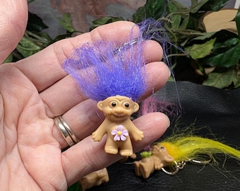 Flower Troll Keychains: Tiny Troll Keychain in Several Colors - Bag charm with or without Clasp