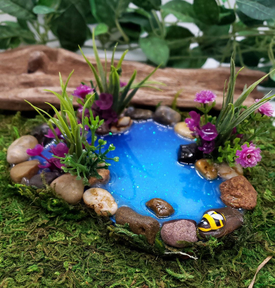 Buy Miniature Pond for Fairy Garden or Miniature Garden With Flowers and  Sparkly Blue Fairy Water Online in India