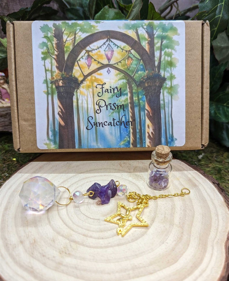 Fairy Crystal Suncatcher, Suncatcher Crystal w/ Natural Raw Stones, Crystal Prism Suncatcher, Rainbow Maker Window Decor, Fairy Suncatcher, Amethyst Suncatcher, Gemstone Suncatcher, Prism Light, Rainbow Suncatcher #suncatcher #Crystalsuncatcher