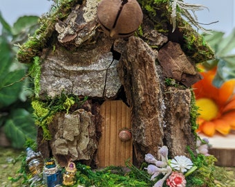 Mini Handmade Natural Fairy House for your Fairy Garden or Tiny Garden with Fairies or Gnomes - Wood Indoor Fairy House