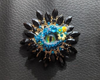 Dragon Eye Brooch: Handmade Rhinestone Eyeball Jewelry