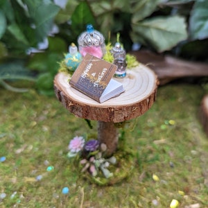 Handcrafted Fairy Garden Table: Miniature Spells & Potions Set