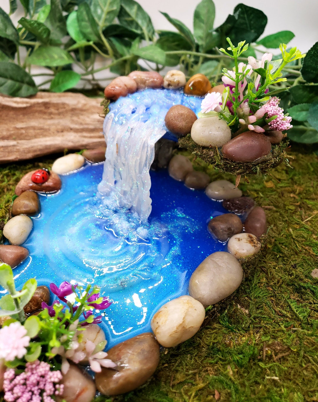 Rock Top Fairy Garden Pond With Waterfall: Miniature Landscape