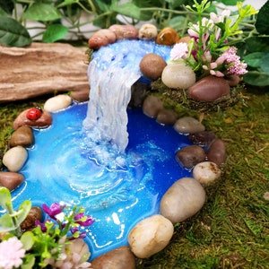 Rock Top Fairy Garden Pond with Waterfall, Miniature Pond, Fairy Garden Pond, Miniature Garden Pond, Miniature Fairy Pond, Fairy Garden