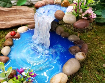 Rock Top Fairy Garden Pond with Waterfall, Miniature Pond, Fairy Garden Pond, Miniature Garden Pond, Miniature Fairy Pond, Fairy Garden