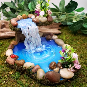 Rock Top Fairy Garden Pond w/ Waterfall, Miniature Pond, Fairy Garden Pond, Miniature Garden Pond, Miniature Garden Accessory, Fairy Garden