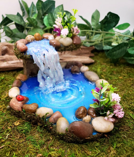 Rock Top Fairy Garden Pond W Waterfall Miniature Pond Fairy Etsy