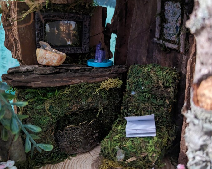 Large Fairy Garden House With Fireplace Chair and Trinkets, Fairy House