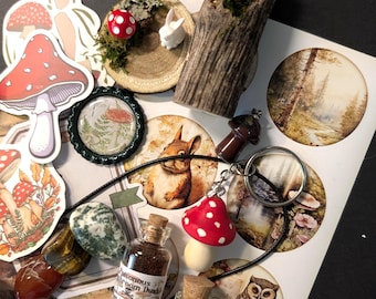 Goblincore Mushroom Gift Box – Nature Themed Jewelry, Teas, Shower Fizzies, Accessories