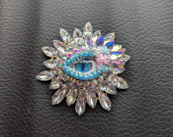 Dragon Eye Brooch: Handmade Rhinestone Eyeball Jewelry