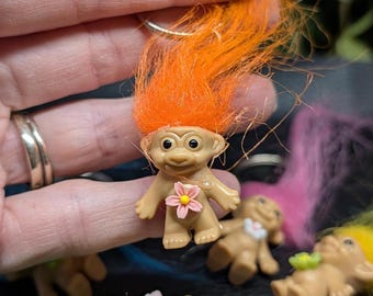 Vintage Troll Keychains: Tiny Baby Troll Flower Keychain in Several Colors - Bag charm with or without Clasp