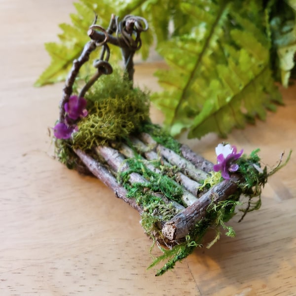 Fairy Bed w/Flowers & Natural Embellishments, Fairy Garden Accessories, Fairy Garden Bed, Fairy Bed and Optional Nightstand, Fairy Garden