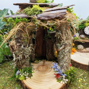 Handmade Natural Fairy House: Woodland Garden Home with Lights