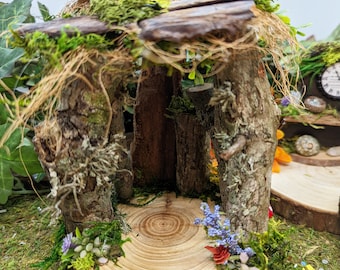 Handmade Natural Fairy House: Woodland Garden Home with Lights