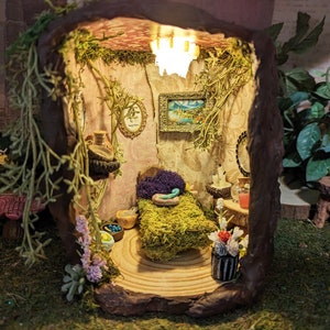 Tree Stump Fairy House w/ Furniture and Extras, Fairy House Handmade, Fairy House, Woodland House, Miniature Fairy Doll House, Fairy Bedroom