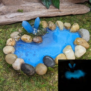 Fairy Garden Pond w/ Glowing Water and Crystals, Miniature Pond, Fairy Garden Accessory, Miniature Garden Pond, Miniature Garden Pond