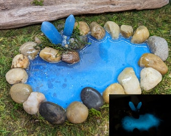 Fairy Garden Pond w/ Glowing Water and Crystals, Miniature Pond, Fairy Garden Accessory, Miniature Garden Pond, Miniature Garden Pond