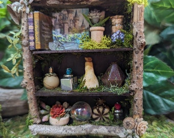 Fairy Bookshelf, Fairy Garden Accessories, Fairy Garden Book Shelf, Fairy Furniture, Fairy Garden, Mini Fairy Bookshelf with Potions