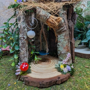 Natural Fairy Garden House Made From Wood, Wood Terrarium House For Fairies or Gnomes, Miniature Wood Fairy House for Diorama