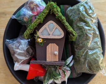 Fairy Garden Kit with Tiny House and lots of Miniature Accessories for your own Whimsical Garden