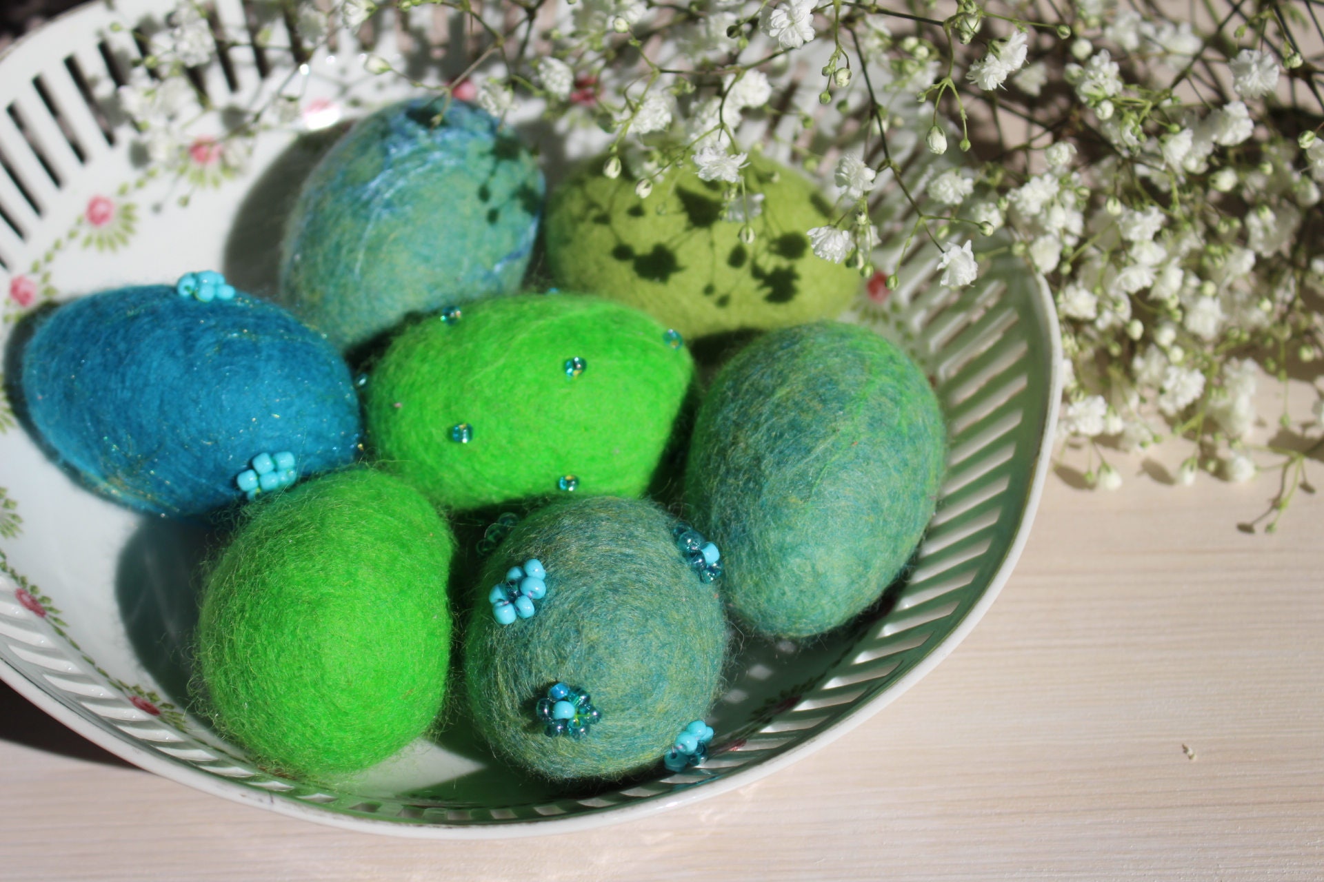 Oeufs de Pâques Feutés Turquoise-Bleu-Vert, Décoration à La Maison, Oeufs Brodés, Photoshoot, Cadeau