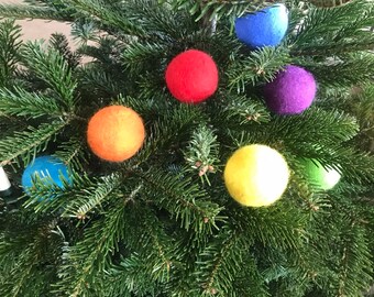 Rainbow Christmas tree decor, Christmas balls,  set of hanging Xmas ornaments