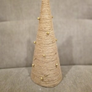 Farmhouse white yarn Christmas trees set of 3 Christmas trees, wooden star, yarn wrapped tree, white yarn tree, soft christmas tree