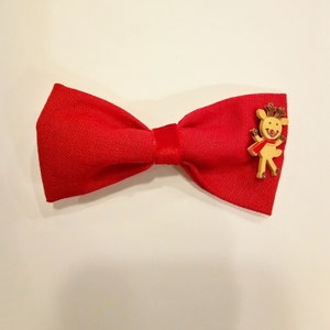 Bow girls bow with a button Christmas red bow bow clip toddler hair tie little girl hair accessories set of two, christmas photo