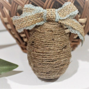 Decorative Farmhouse Rustic egg easter decor country style twine jute eggs tree ornaments set of 2 basket vase filler