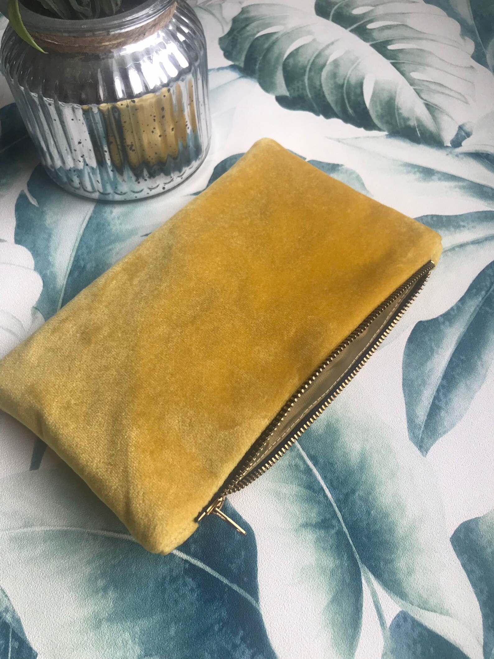 Yellow Makeup Bag Yellow Cosmetic Bag Yellow Velvet Clutch Etsy UK