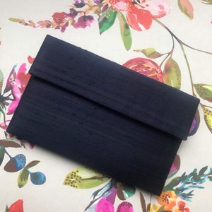 Navy Blue Silk Clutch Bag, Large Clutch Bag, Blue Clutch Bag