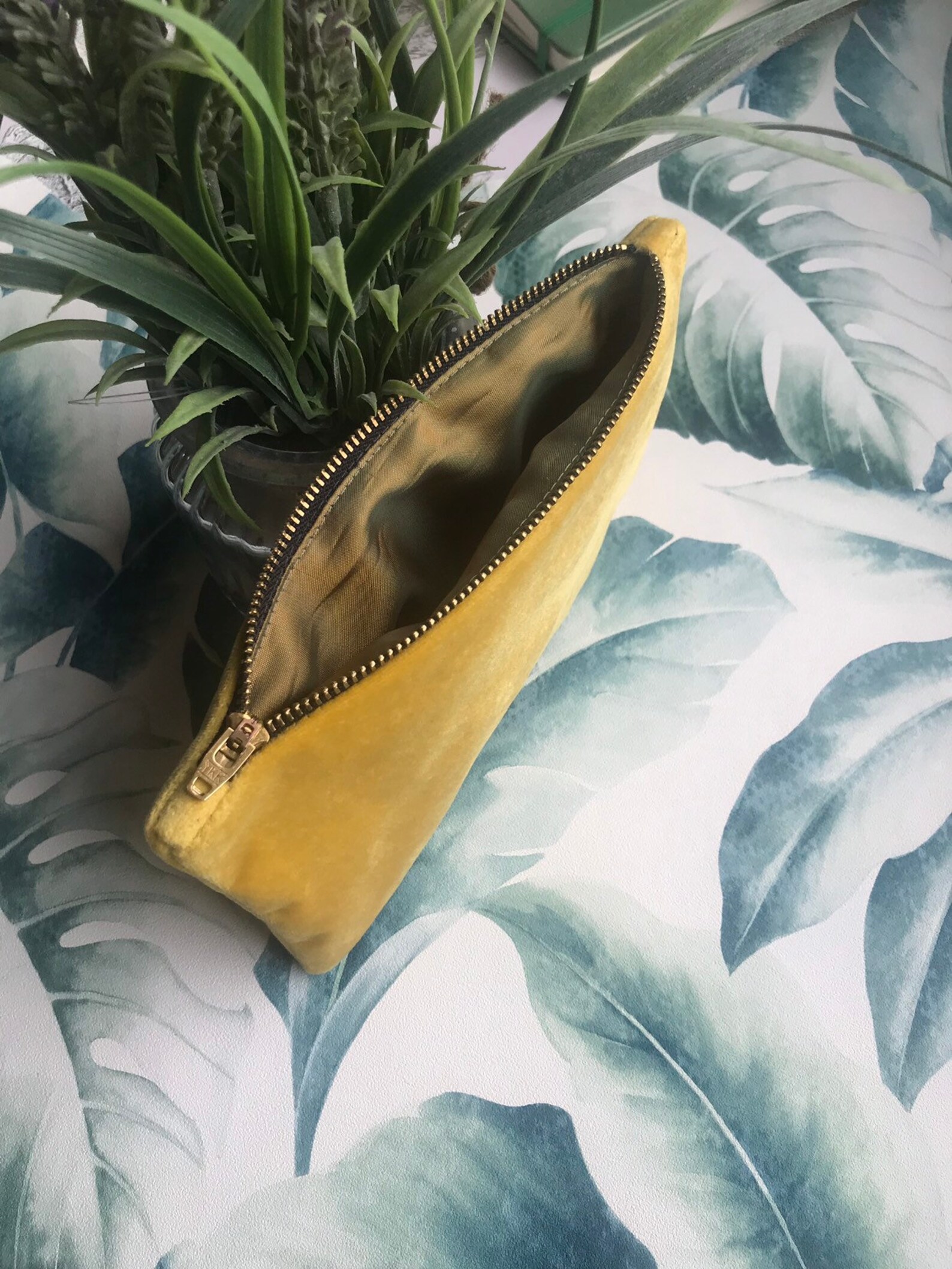 Yellow Makeup Bag Yellow Cosmetic Bag Yellow Velvet Clutch Etsy UK