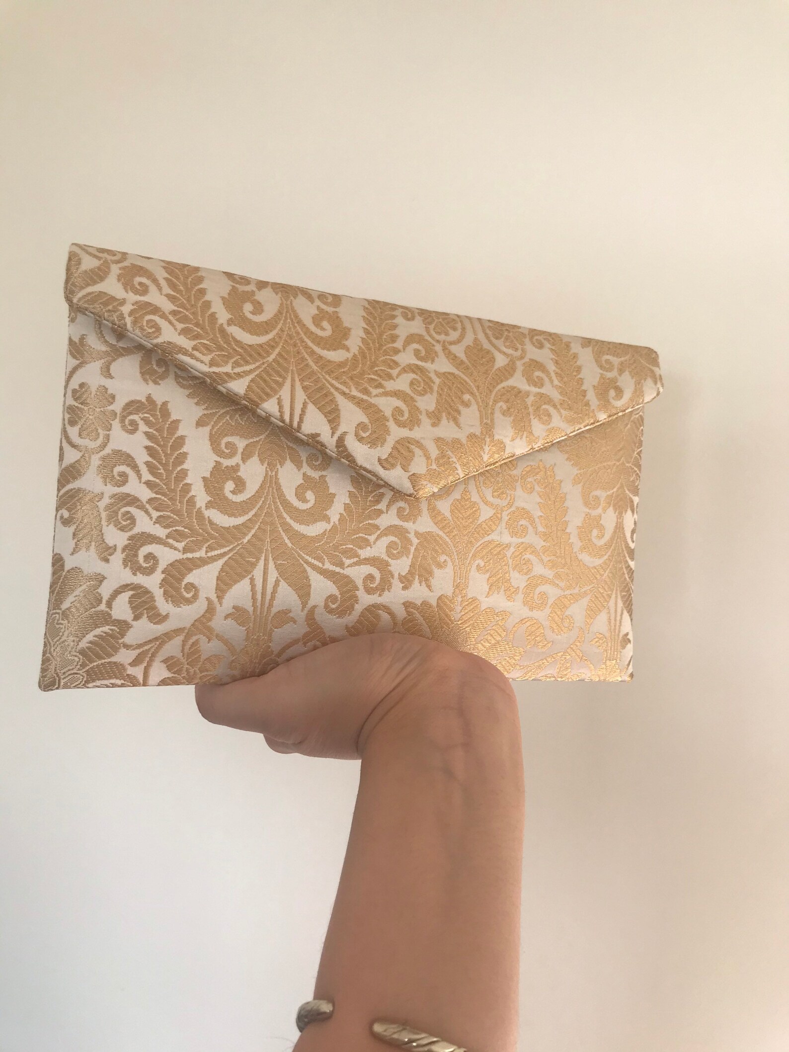 White Clutch Bag White and Gold Clutch Bag Silk Bag Etsy