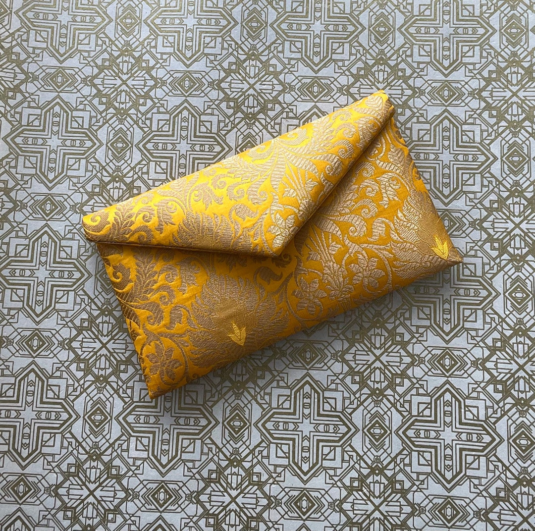 A Yellow Clutch Bag Wedding Clutch Yellow Brocade Clutch Etsy