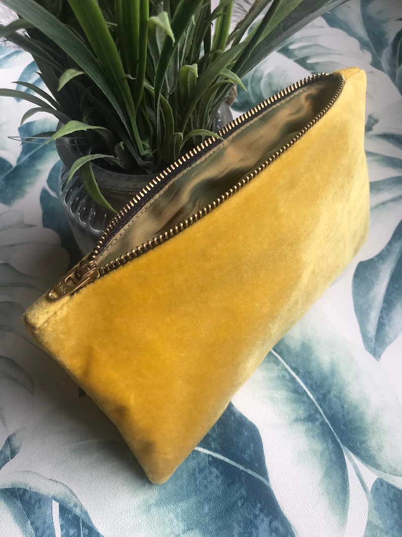 Yellow Makeup Bag Yellow Cosmetic Bag Yellow Velvet Clutch Etsy
