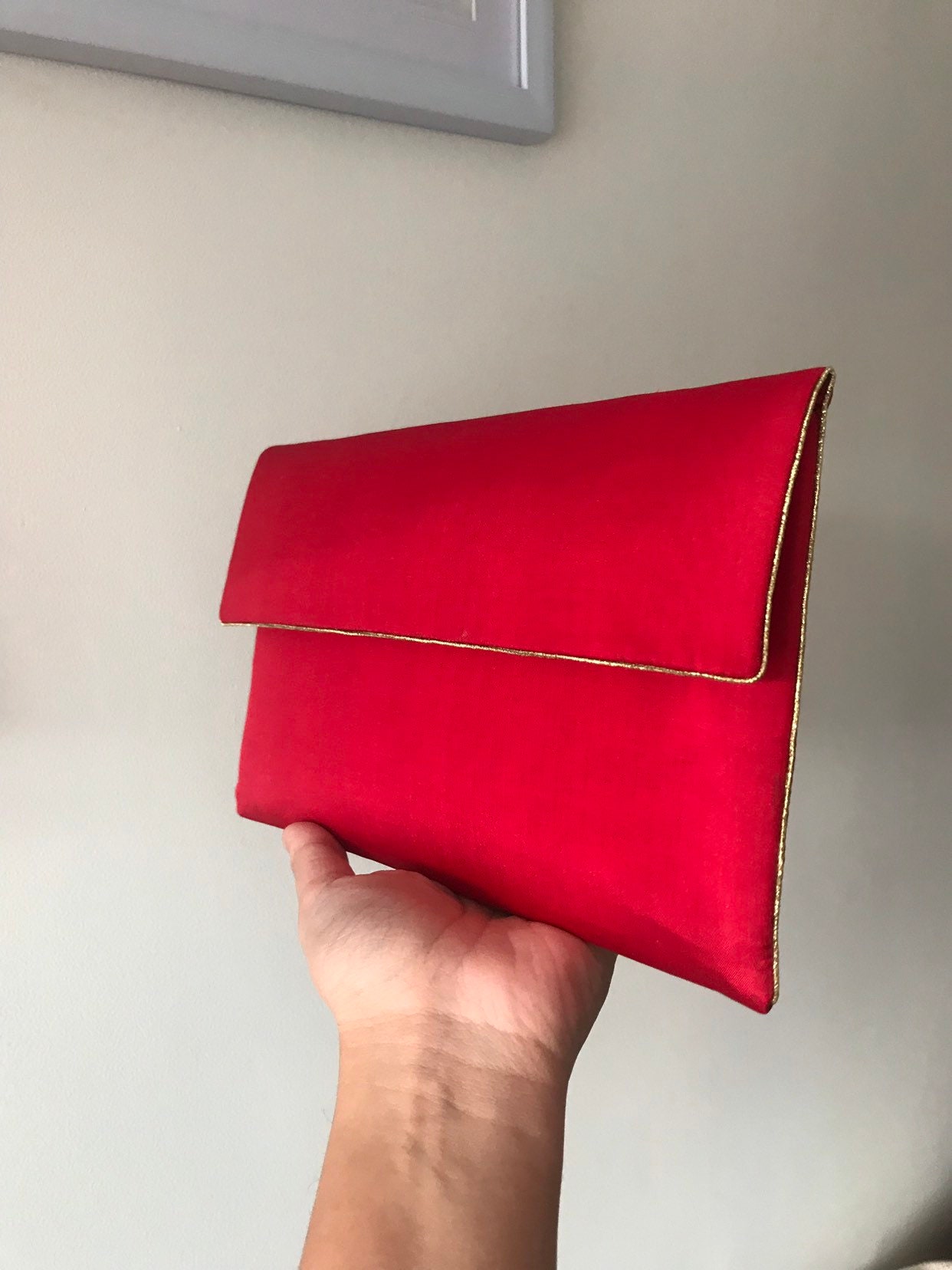 Red Clutch Bag With Gold Trim Wedding Clutch Bridal Bag Etsy