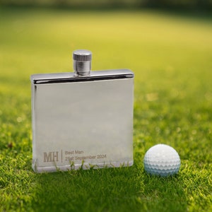Personalised Initials, Wedding Role & Date Square 2oz Hip Flask Presented in Gift Box