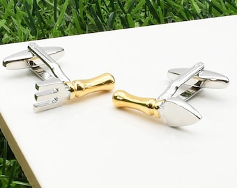 Hand Trowel & Garden fork Metal Cufflinks Ideal For the Gardening Enthusiasts, in personalised cufflink box
