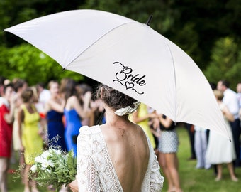 Bride with Heart Design White Wedding Umbrella Parasol