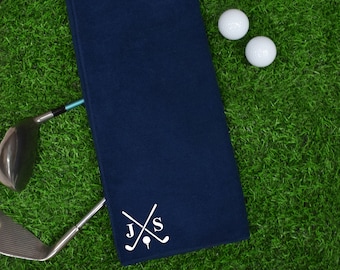 Personalised with Initials golf clubs Navy Blue Microfibre Golf Towel Great Gift for Golfers