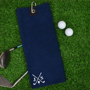 Personalised with Initials golf clubs Navy Blue Microfibre Golf Towel Great Gift for Golfers