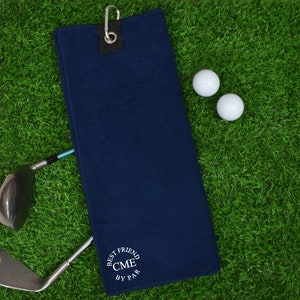 Personalised with Initials Best Friend By Par Navy Blue Microfibre Golf Towel Great Gift for Golfers