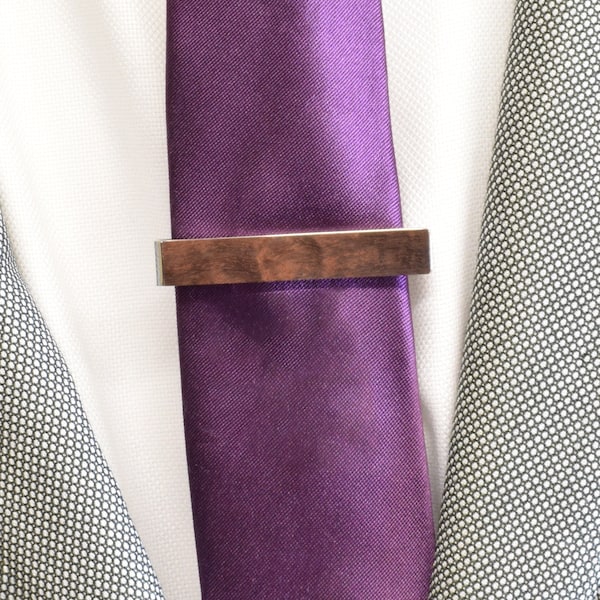 Dark wood tie clip 48mm with optional engraved box