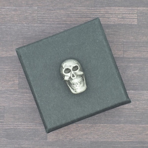 English Handmade Pewter Skull Lapel Pin Badge Presented in a Box