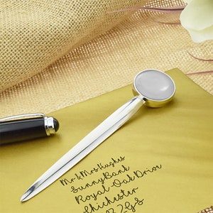 Encapsulated Salt 8th Anniversary Letter Opener With Personalised Engraved Message on Back