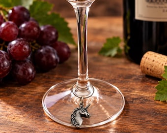 English Made Pewter Unicorn Wine Glass Charm Presented in Gift Pouch