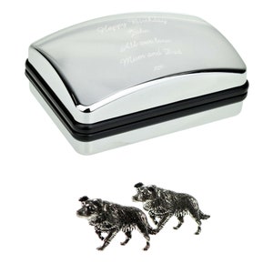 English Made Border Collie Pewter Cufflinks in Optional Personalised Cufflink Box